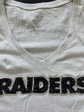 '47 Gray V-Neck Tee with Bedazzled Raiders Lettering